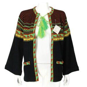 NWT HELEN SUE Vtg 70s Southwest Folk Aztec Cardigan Sweater Tassel Tie sz L /496